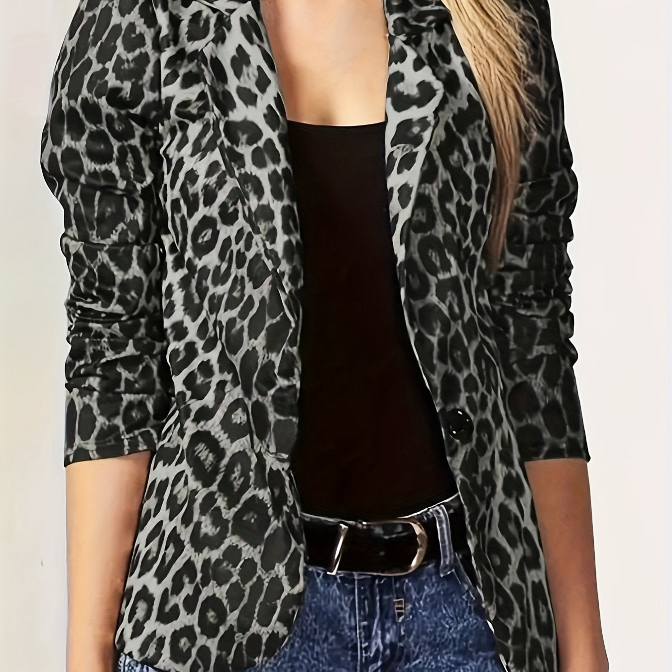 Women's Plus Leopard Print Long Sleeve Lapel Collar Blazer
