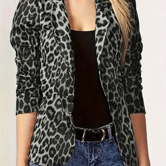 Women's Plus Leopard Print Long Sleeve Lapel Collar Blazer