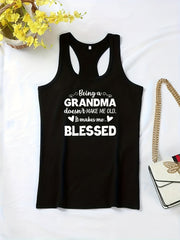 Letter Print Crew Neck Tank Top Sleeveless Summer Women's Top