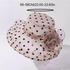 Polka Dot Organza Bucket Hat Wide Brim Lace Derby Hat for Women