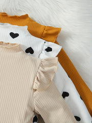 Baby Girls Frilled Trim Ribbed Knit T-shirt Blouse 3pcs