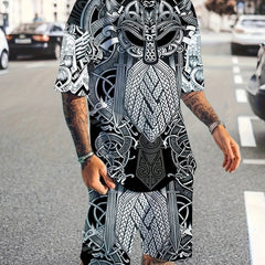 Men's 3D Print T-Shirt & Active Shorts Set for Fitness