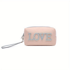 Queen Love Letter Cosmetic Toiletry Bag with Rhinestone Varsity Patches
