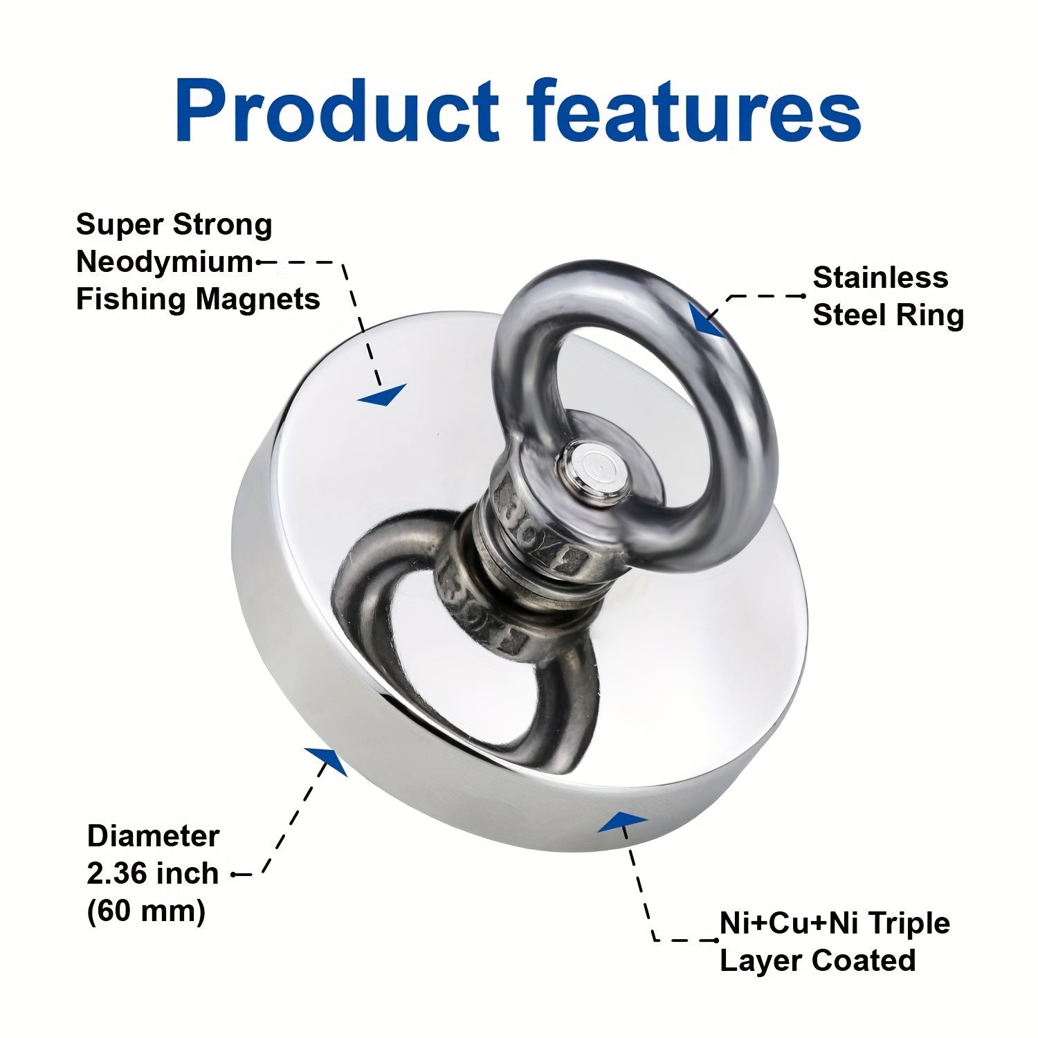 1pc 2" Diameter 60mm Neodymium Fishing Magnet 500 lbs Pull Force Rare Earth
