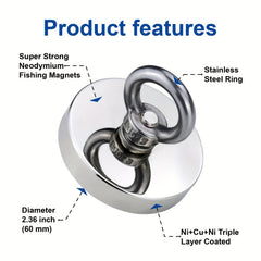 1pc 2" Diameter 60mm Neodymium Fishing Magnet 500 lbs Pull Force Rare Earth