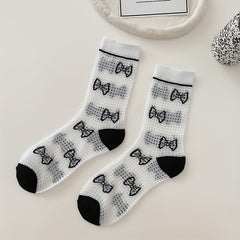 Bow Print Striped Socks Women's Stockings