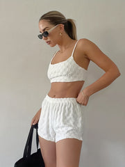 Solid Textured 2pc Sleeveless Crop Cami Top & Shorts Set
