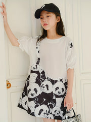 Girl's Panda Graphic Dress Short Sleeve Crew Neck Princess Dress