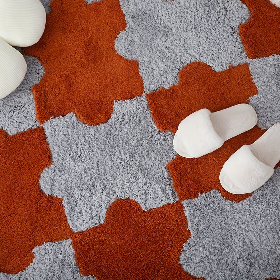 6pcs Plush Shag Puzzle Floor Mat Bay Window Seat Carpet Anti Slip Washable