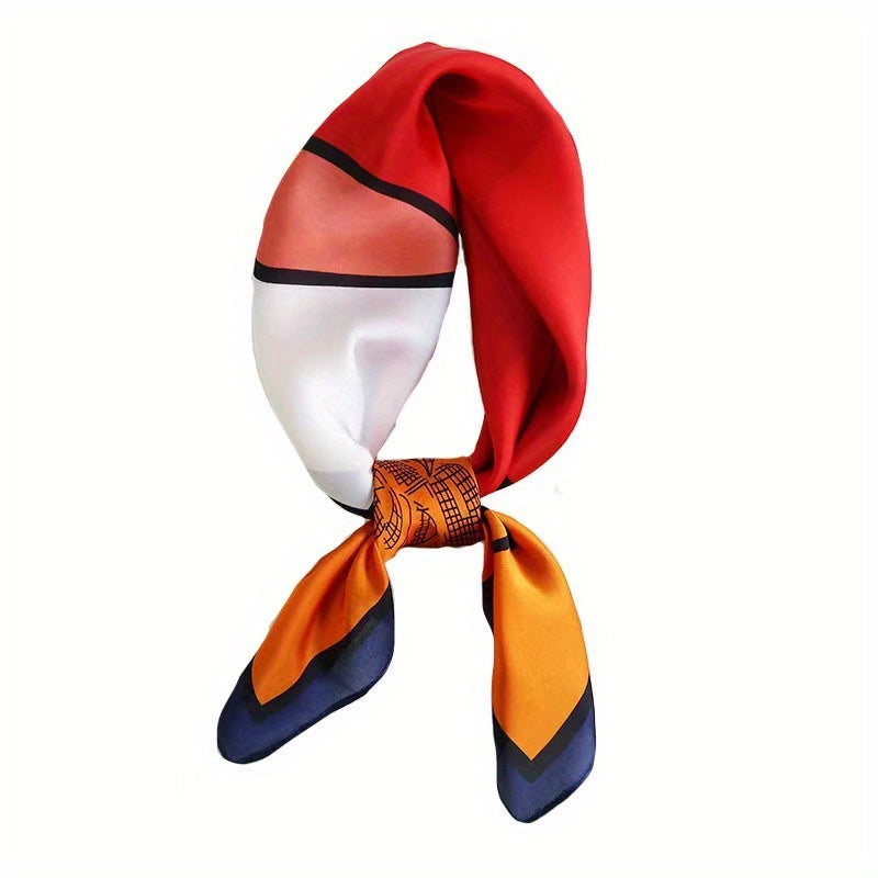 Flower Print Square Scarf Block Neckerchief Silk Bandana Head Wrap