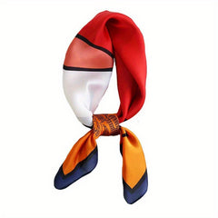 Flower Print Square Scarf Block Neckerchief Silk Bandana Head Wrap