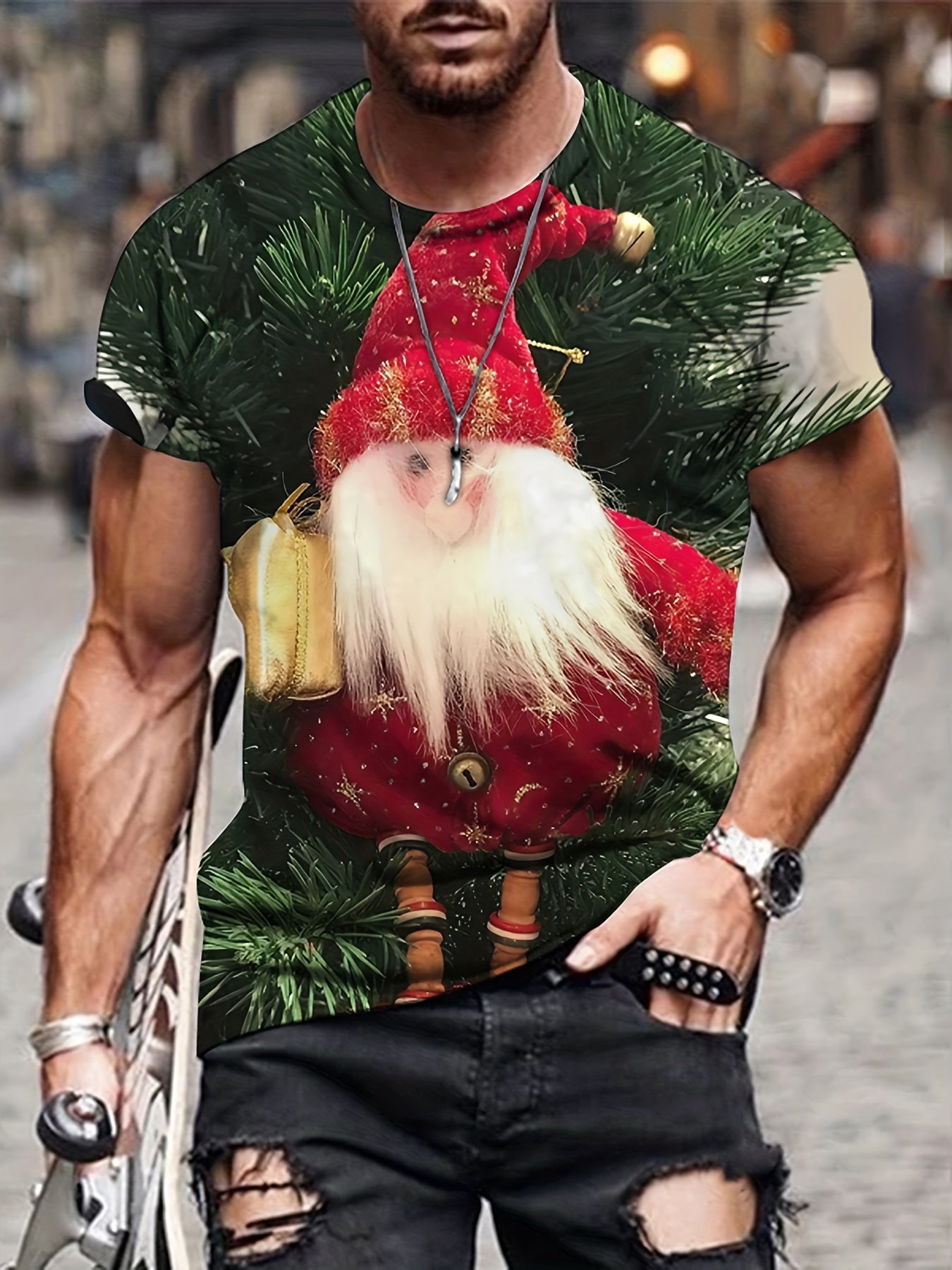 Santa Claus Pattern Men's Graphic T shirt Casual Comfy Tees