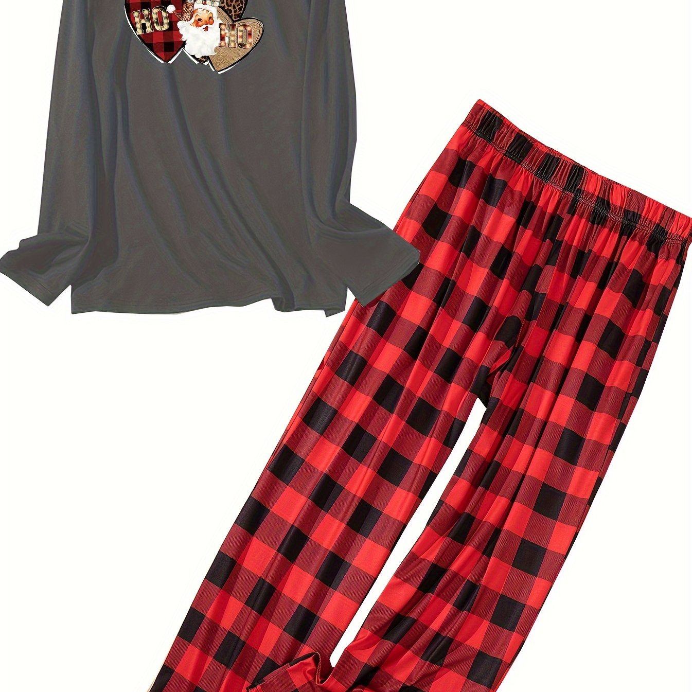 Christmas Lounge Set Women's Plus Santa Claus & Heart Print