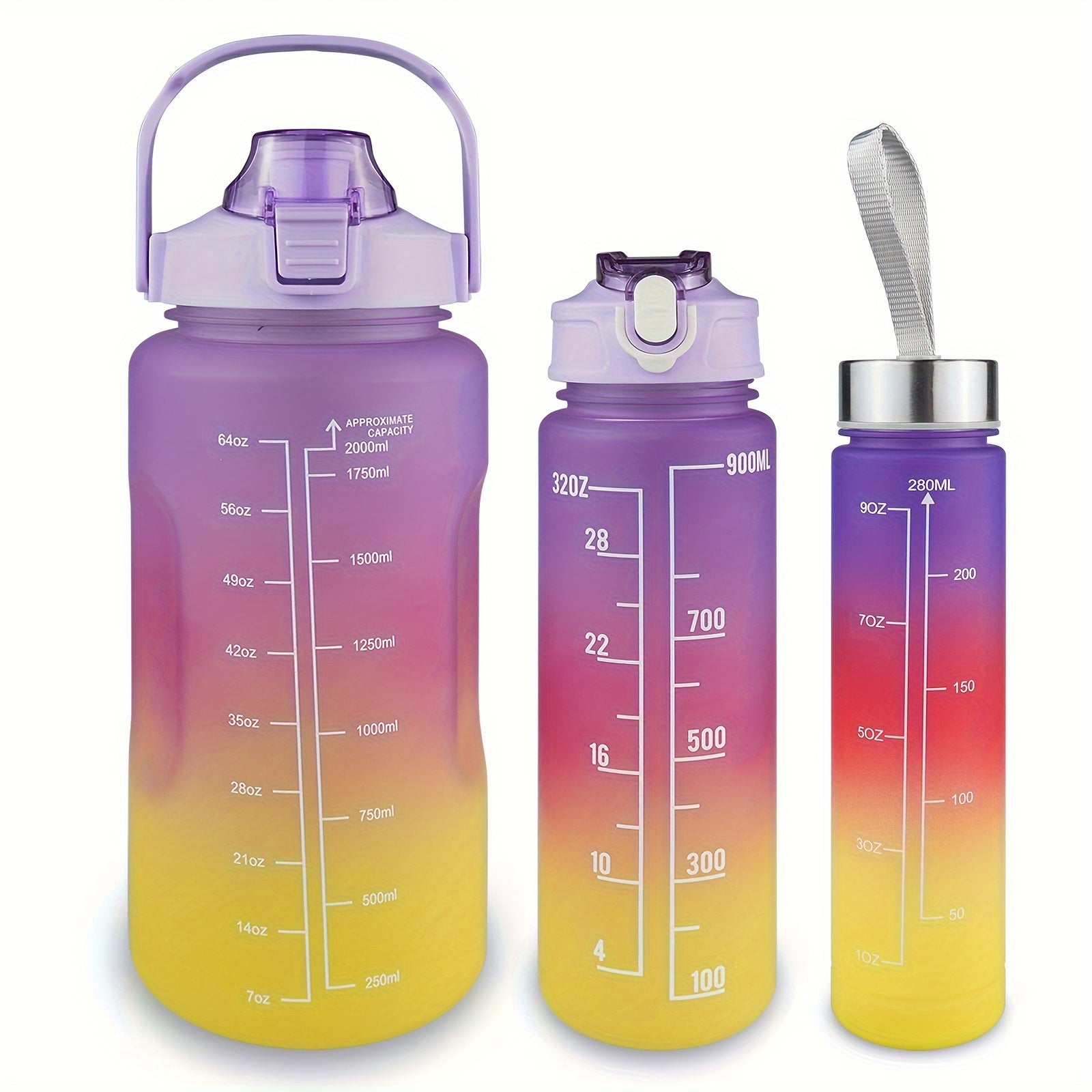 3pcs Gradient Water Bottles Set Leakproof Sports Water Cup Time Marker