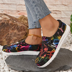 Women's Printed Canvas Slip On Sneakers Casual Walking Shoes