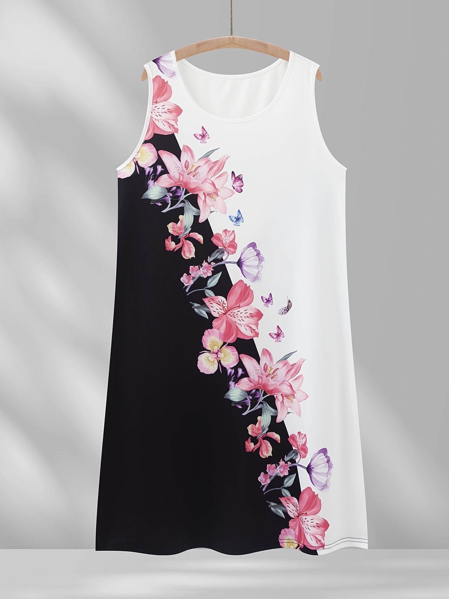 Colorblock Butterfly Print Casual Tank Dress