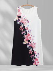 Colorblock Butterfly Print Casual Tank Dress