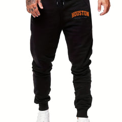 Houston Letter Print Casual Graphic Drawstring Joggers Men s Sweatpants