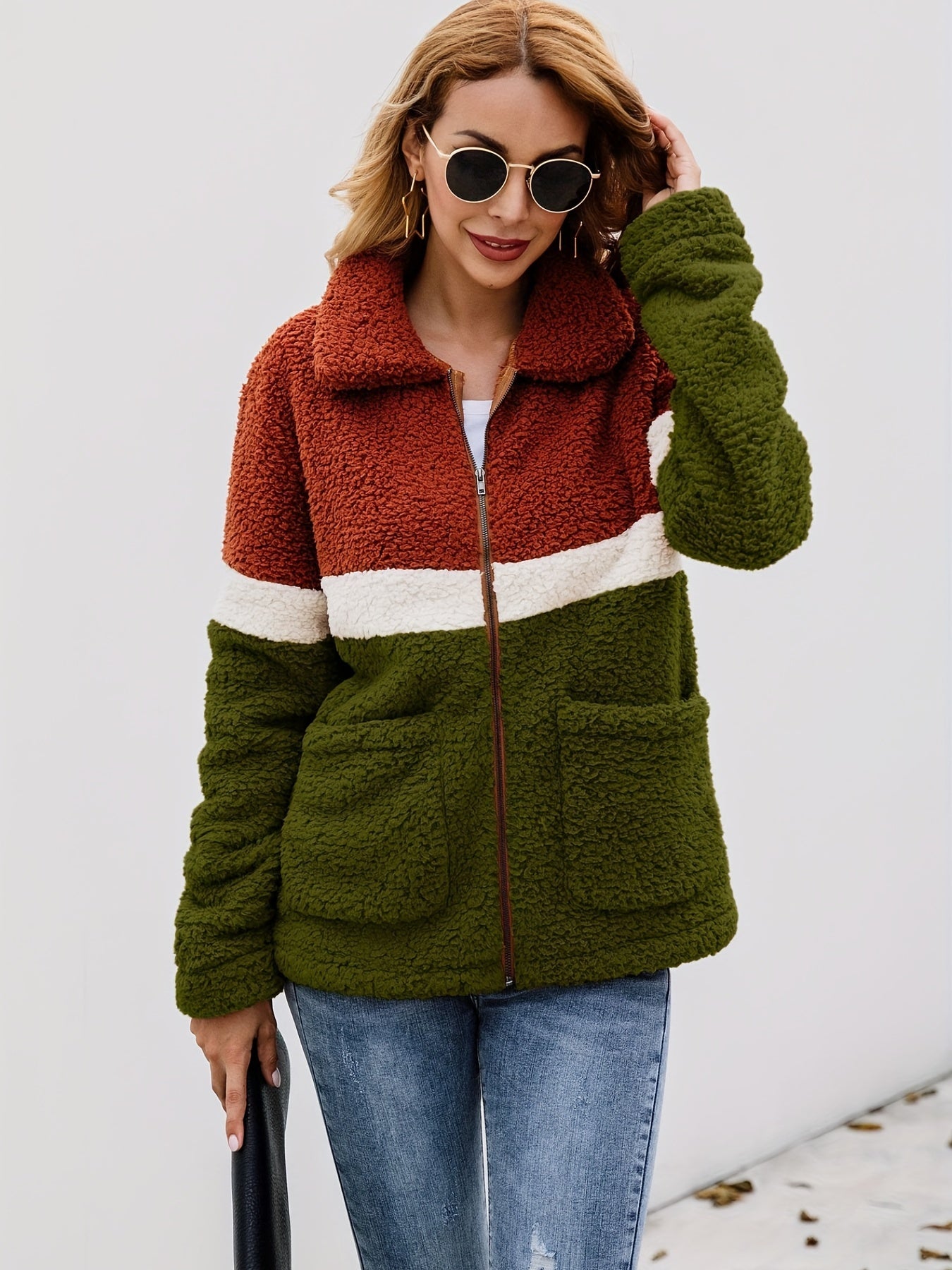 Patched Pockets Jacket Long Sleeve Fall Winter Casual