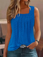 Eyelet Embroidered Square Neck Tank Top