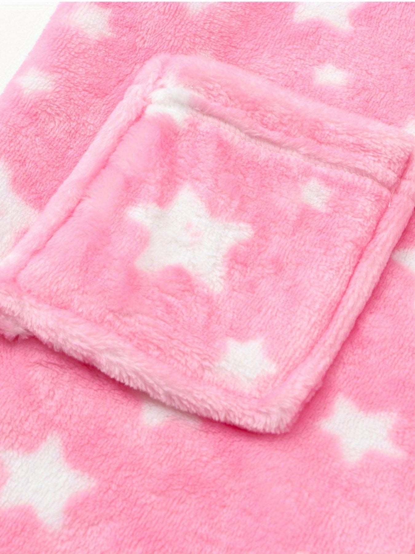 Girls Star Print Hooded Bathrobe Flannel Loungewear Kids Pajamas