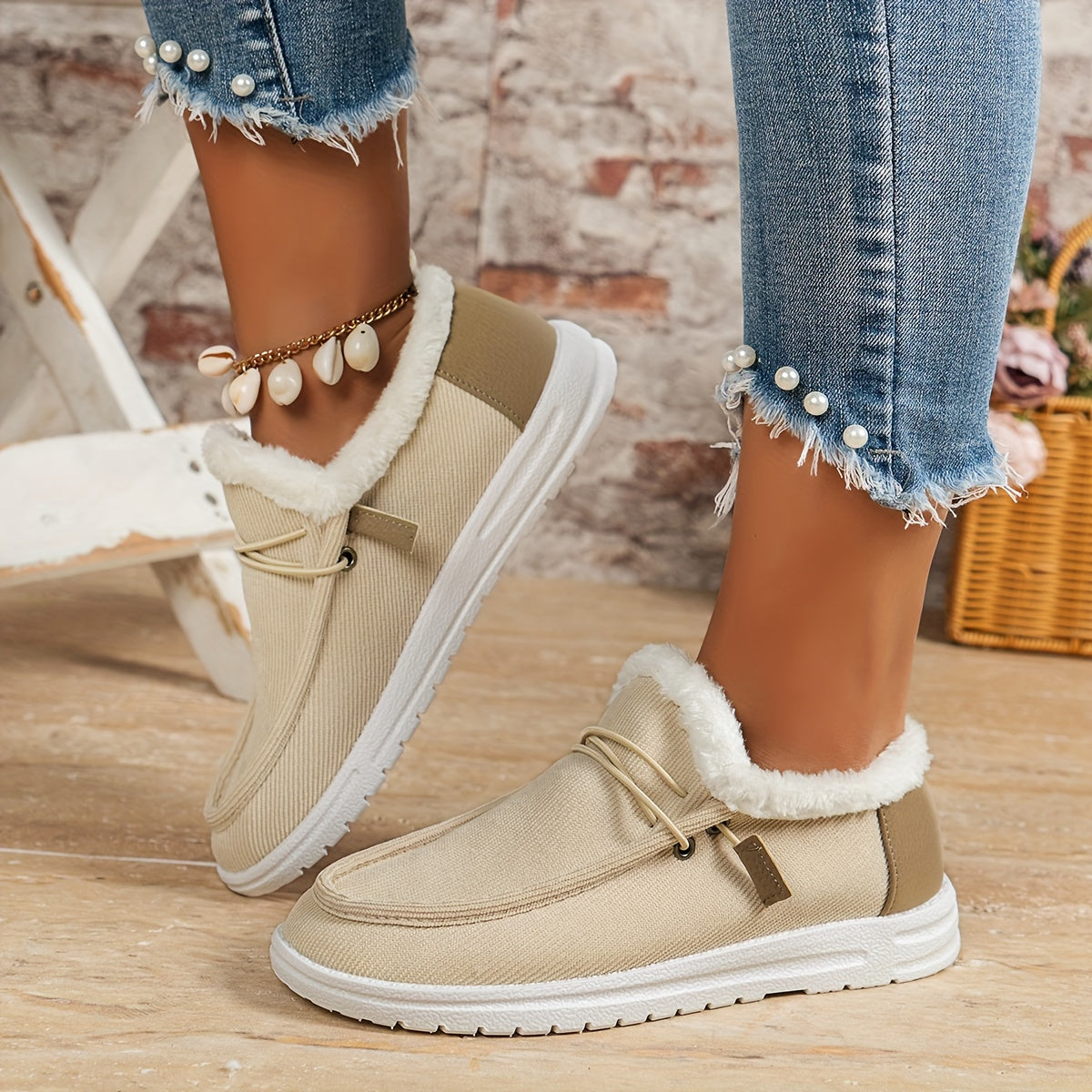 Plush Lined Snow Boots Keep Warm Round Toe Flat Low Cut Shoes