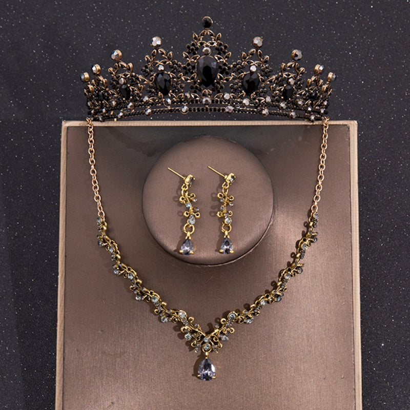 Baroque Crystal Crown Bridal Jewelry Set Rhinestone Tiara Earrings Choker
