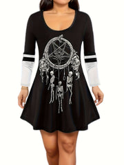 Gothic Skull Print Tee & Flared Leg Pants Two Piece Set