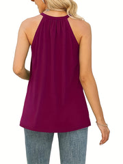Solid Lace Splicing Top Sleeveless Crew Neck Summer Top