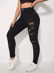Distressed High Waist Skinny Jeans Women's Denim Pants
