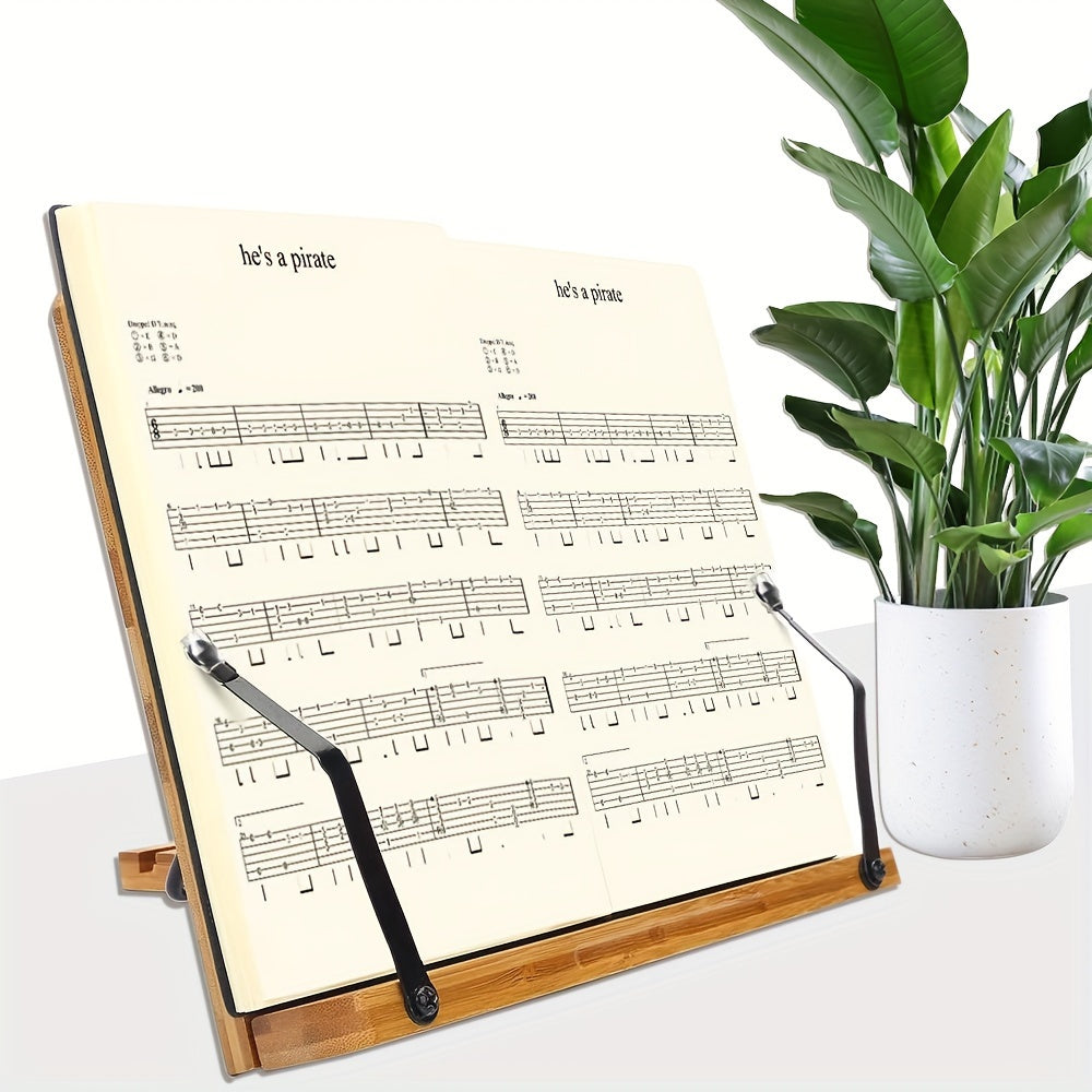 Bamboo Book Stand Adjustable Holder Tray Page Clips Cookbook Reading Desk