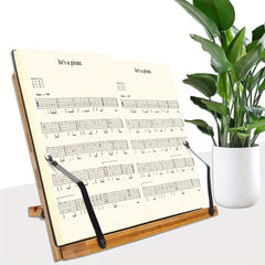 Bamboo Book Stand Adjustable Holder Tray Page Clips Cookbook Reading Desk