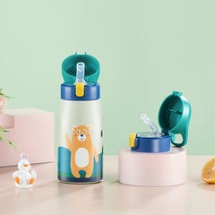 Portable Insulated Stainless Steel Straw Cup with Cartoon Pattern