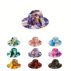 Oil Painting Graffiti Sun Hat Tie Dye Print Fedora Cap Wide Brim