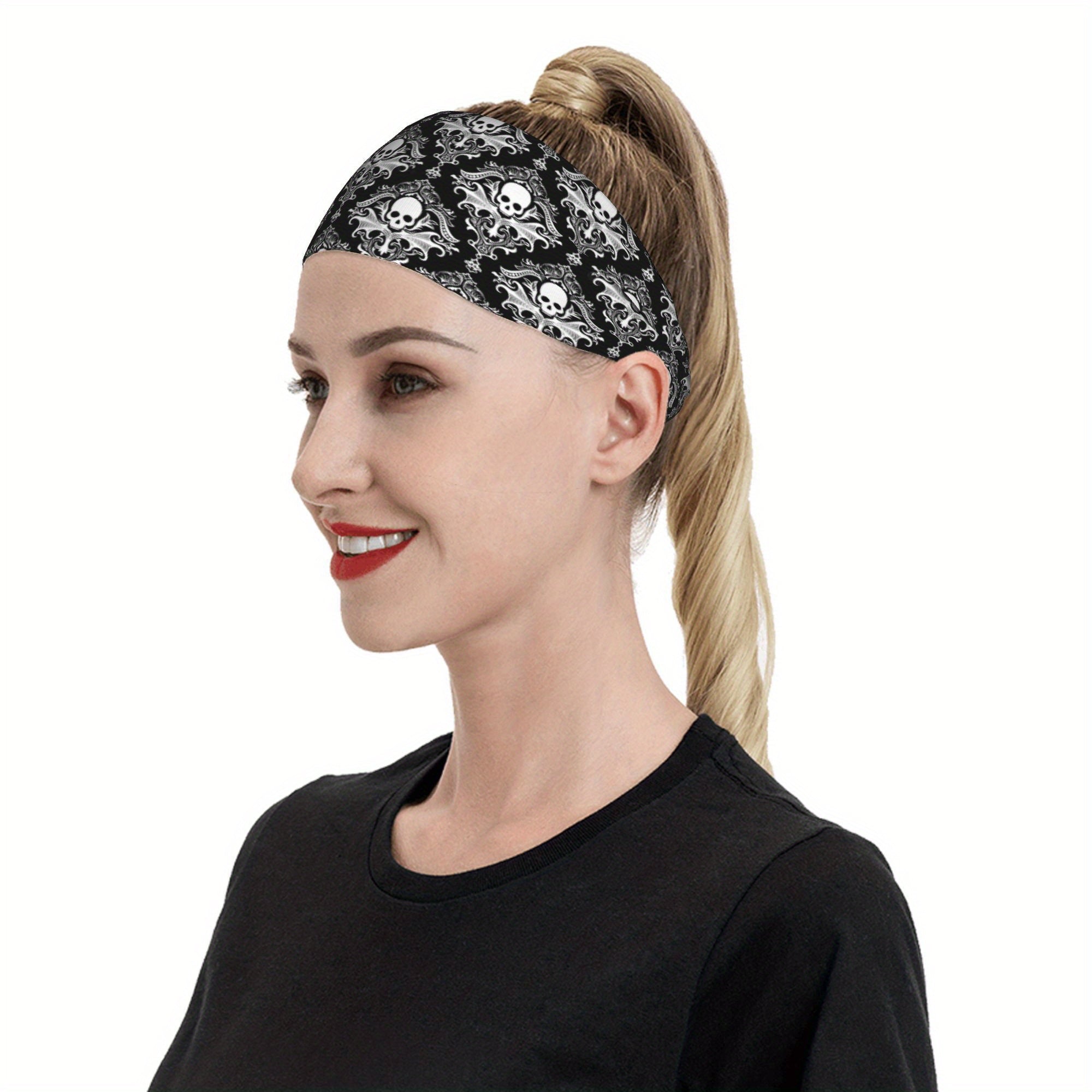 Men's Skull Pattern Headband & Gothic Grip for Gym Running Soft Fit