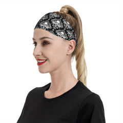 Men's Skull Pattern Headband & Gothic Grip for Gym Running Soft Fit