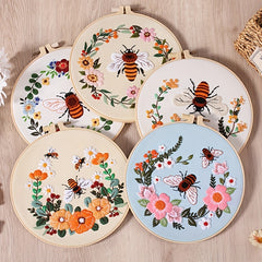Honeybee Flower Starter Embroidery Kit with Hoop, Needles, Threads, Instructions