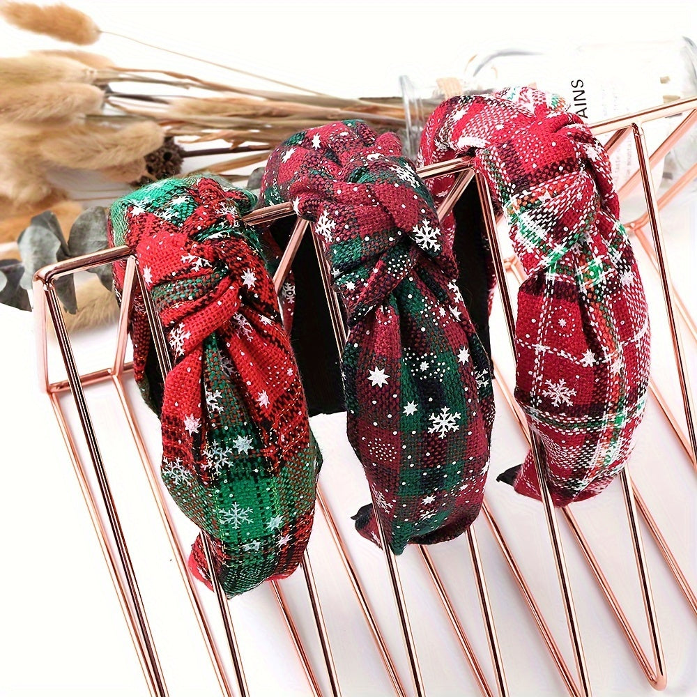Christmas Style Knotted Headband Snow Plaid Holiday Party Hair Accessory