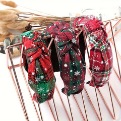 Christmas Style Knotted Headband Snow Plaid Holiday Party Hair Accessory
