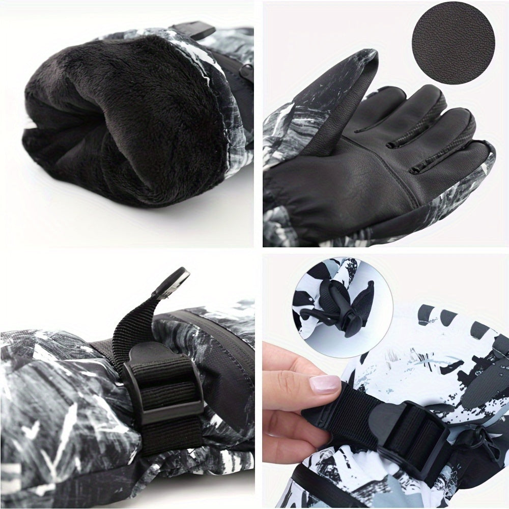 Thickened Winter Graffiti Gloves, Waterproof & Warm Touch Screen, Ice Skating