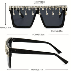 Oversized Sunglasses Rhinestone Tassel Party Club Decorative Glasses