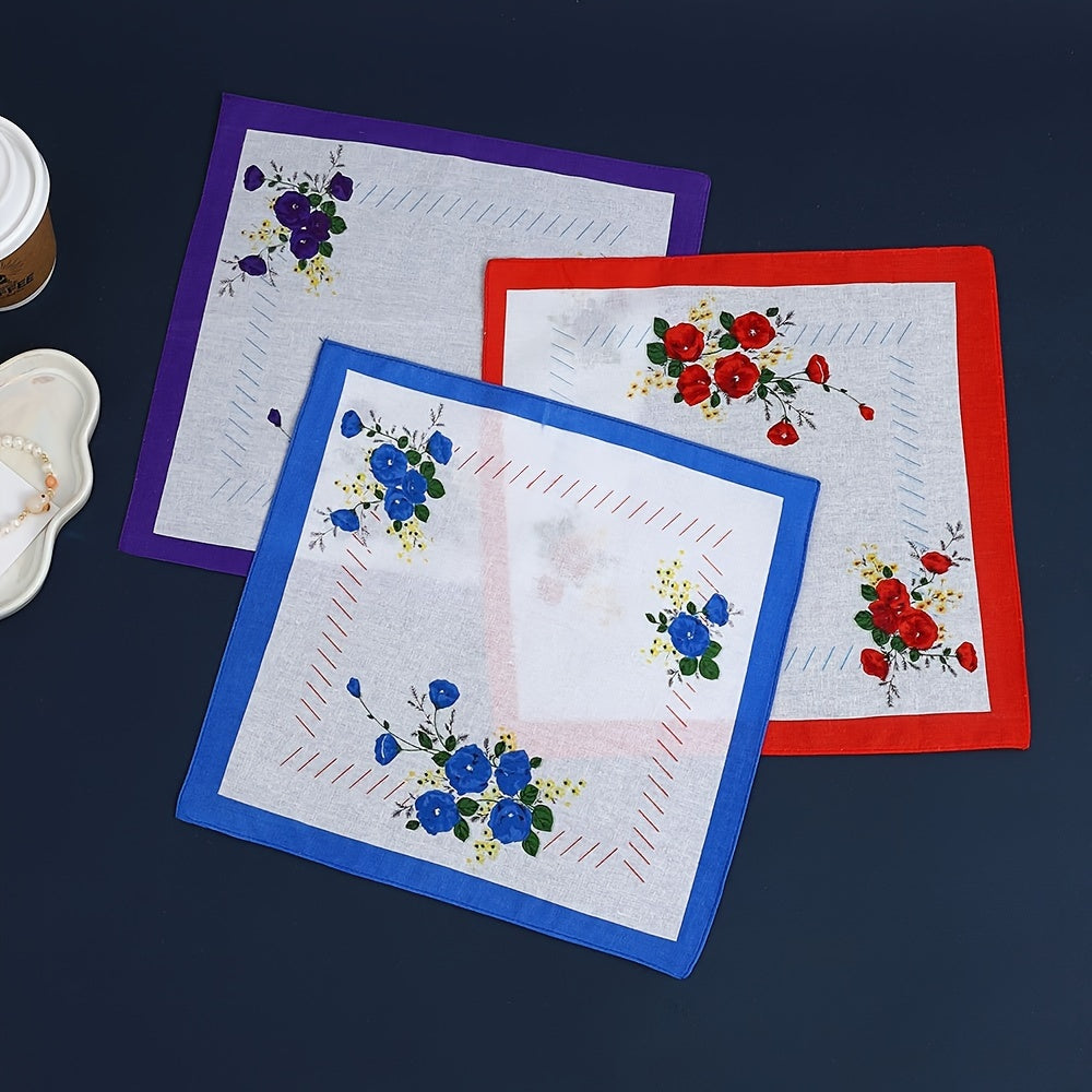 12pcs Floral Handkerchiefs in Red Purple Yellow