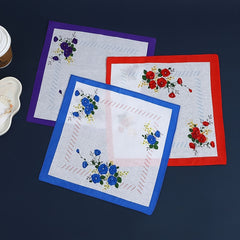 12pcs Floral Handkerchiefs in Red Purple Yellow