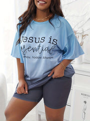 Ombre & Slogan Print Tee & Shorts Pajama Set