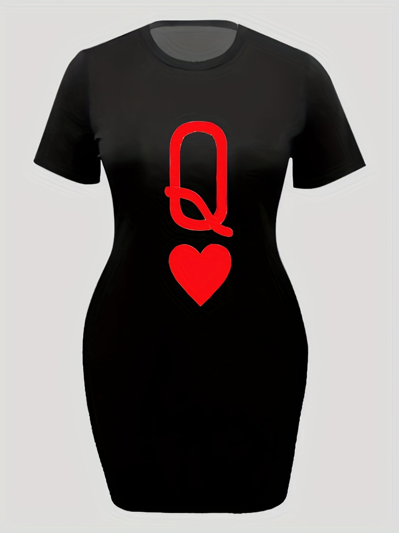 Casual Dress Women's Plus Q & Heart Print Short Sleeve Bodycon Dress