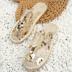 Sequins Mesh Panel Slip On Espadrilles Shoes Glitter Comfy Summer Shoes