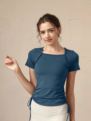 Drawstring Tie Side Yoga Top Short Sleejsonves Slim Fit