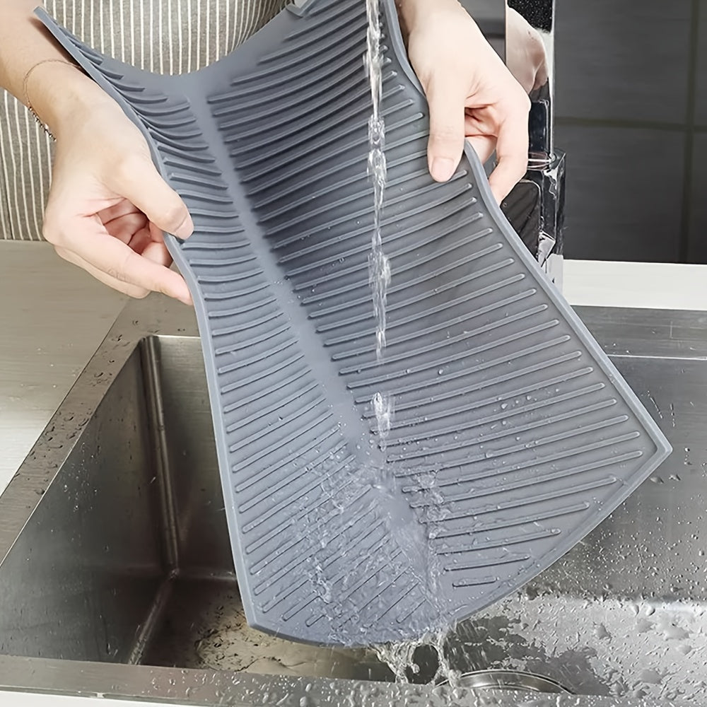 Non Slip Silicone Dish Drying Mat Foldable Draining Tray Gray