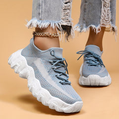 Women's Mesh Chunky Sneakers Lace Up Running Shoes Comfortable Sock Sneakers