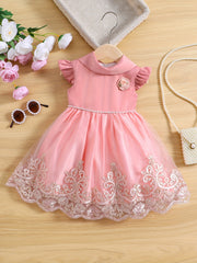Baby Girl's Puffy Mesh Dress With Flower Princess Dress